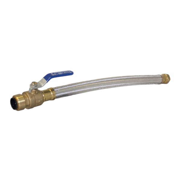10177479 3/4" x 21" Braided Stainless Steel Water Heater Connector With Ball Valve - Push x FIP