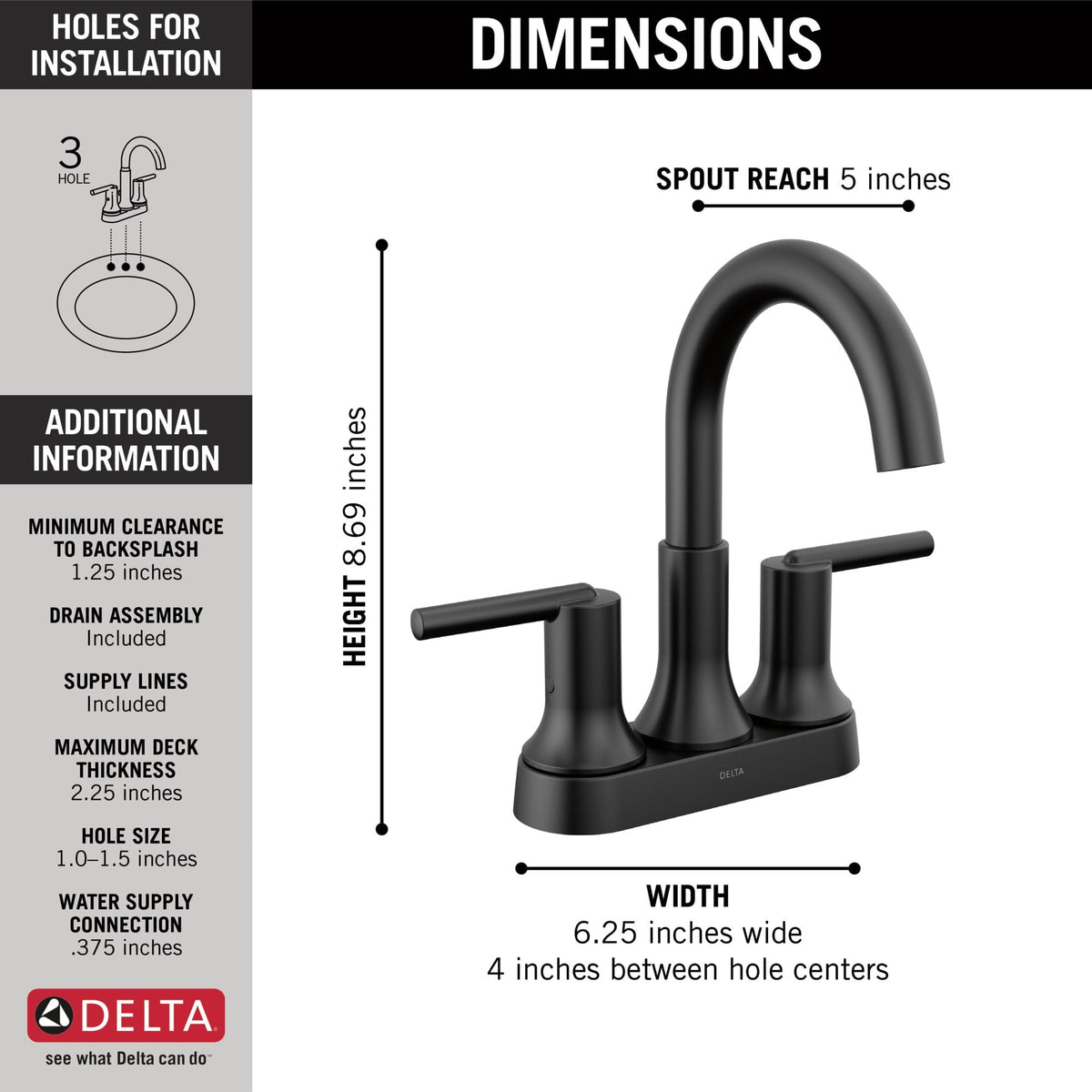 2559-BLMPU-DST Trinsic® Two Handle Centerset Bathroom Faucet Matte Black