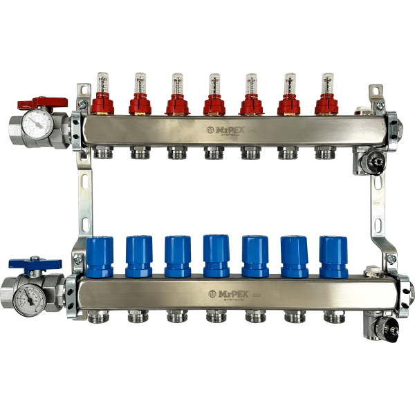 3250700 7 Branches - 1 1/4 Stainless Steel Manifold Assembly w/Flowmeter and Ball Valve