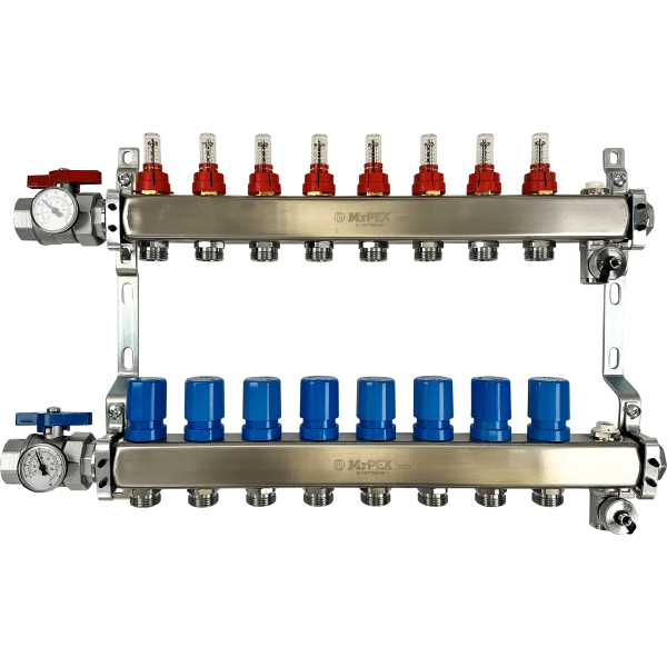 3250800 8 Branches - 1 1/4 Stainless Steel Manifold Assembly w/Flowmeter and Ball Valve