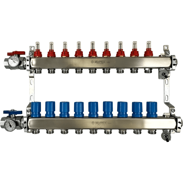 3250900 9 Branches - 1 1/4 Stainless Steel Manifold Assembly w/Flowmeter and Ball Valve