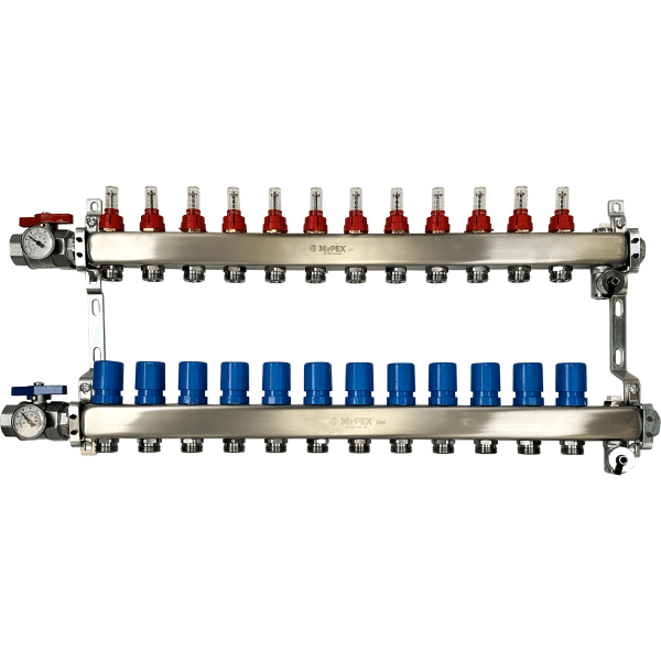 3251200 12 Branches - 1 1/4 Stainless Steel Manifold Assembly w/Flowmeter and Ball Valve