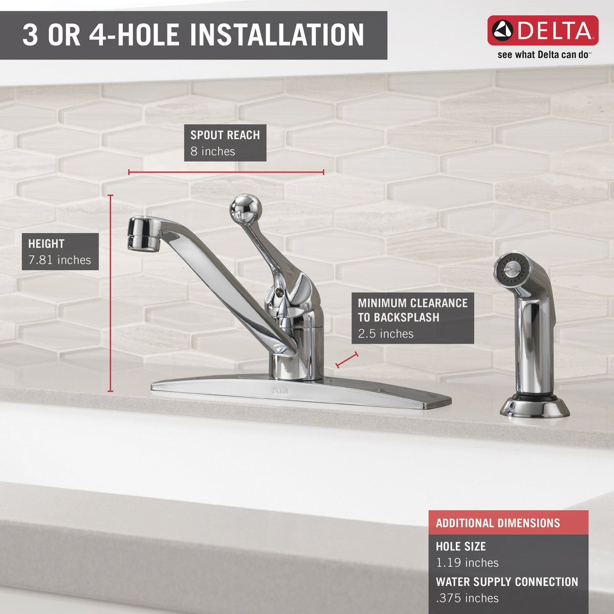 400 Series Single Handle Kitchen Faucet with Spray Chrome 400LF-WF
