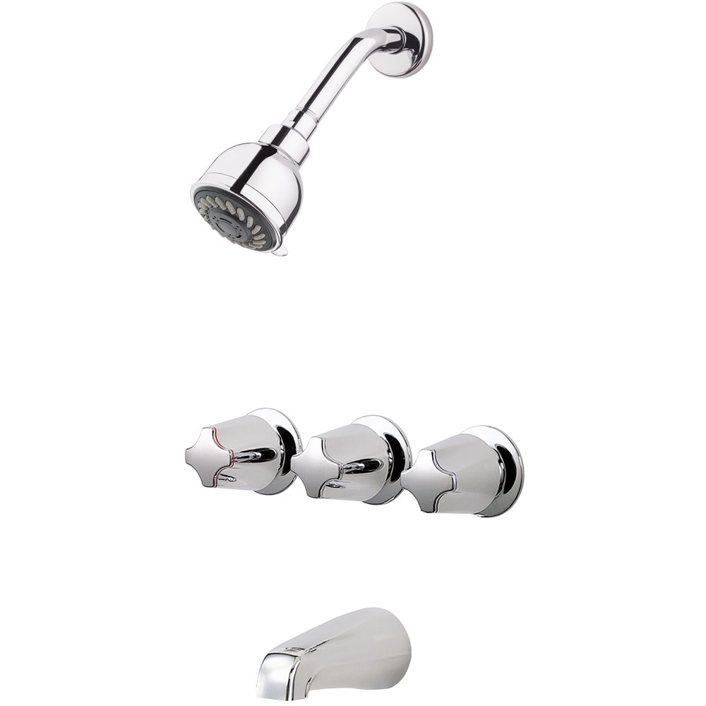 LG013110 3-Handle Tub & Shower Faucet with Metal Knob Handles in Polished Chrome
