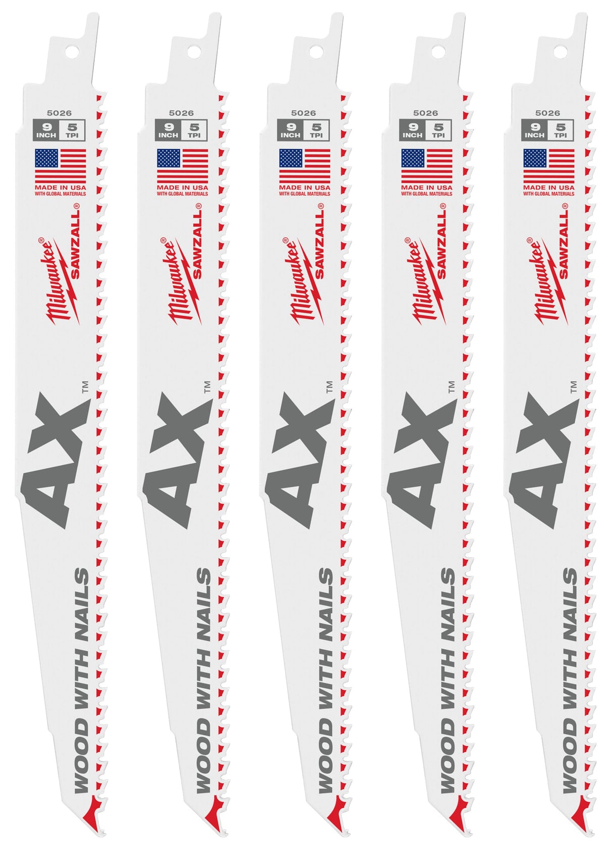 48-00-8026 9" 5 TPI AX™ SAWZALL® Blade for Wood with Nails (25 Pack)