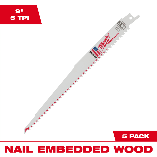 48-00-5036 9" 5 TPI SAWZALL® Blade for Wood with Nails (5 Pack)