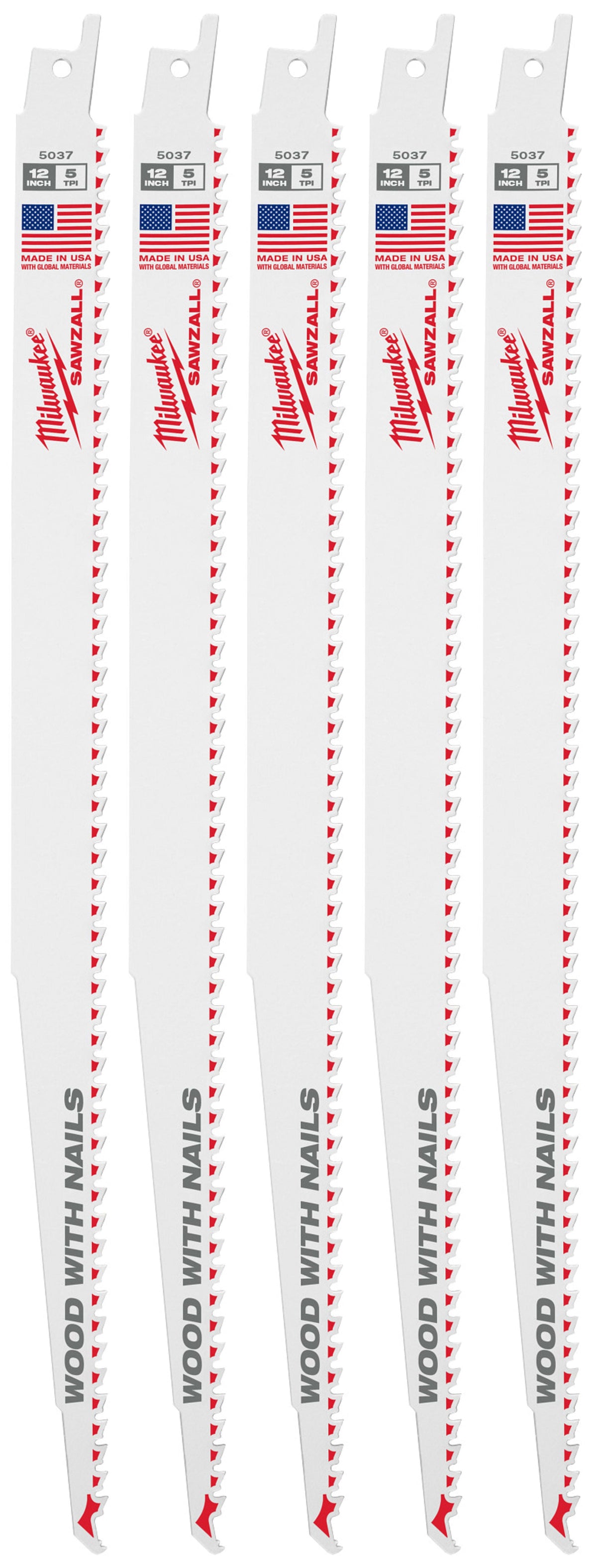 48-00-5037 12" 5 TPI SAWZALL® Blade for Wood with Nails (5 Pack)
