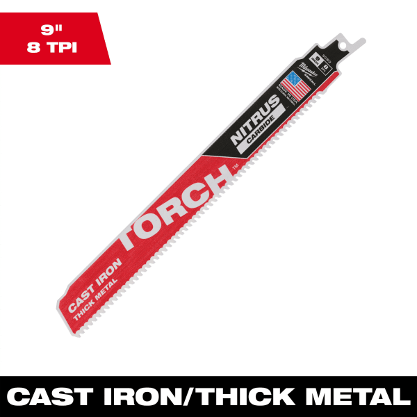 48-00-5262 9" 8 TPI TORCH™ with NITRUS™ Carbide SAWZALL® Blade for Cast Iron (1 Pack)
