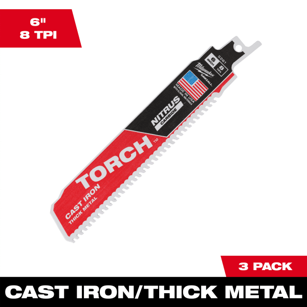 48-00-5361 6" 8 TPI TORCH™ with NITRUS™ Carbide SAWZALL® Blade for Cast Iron (3 Pack)
