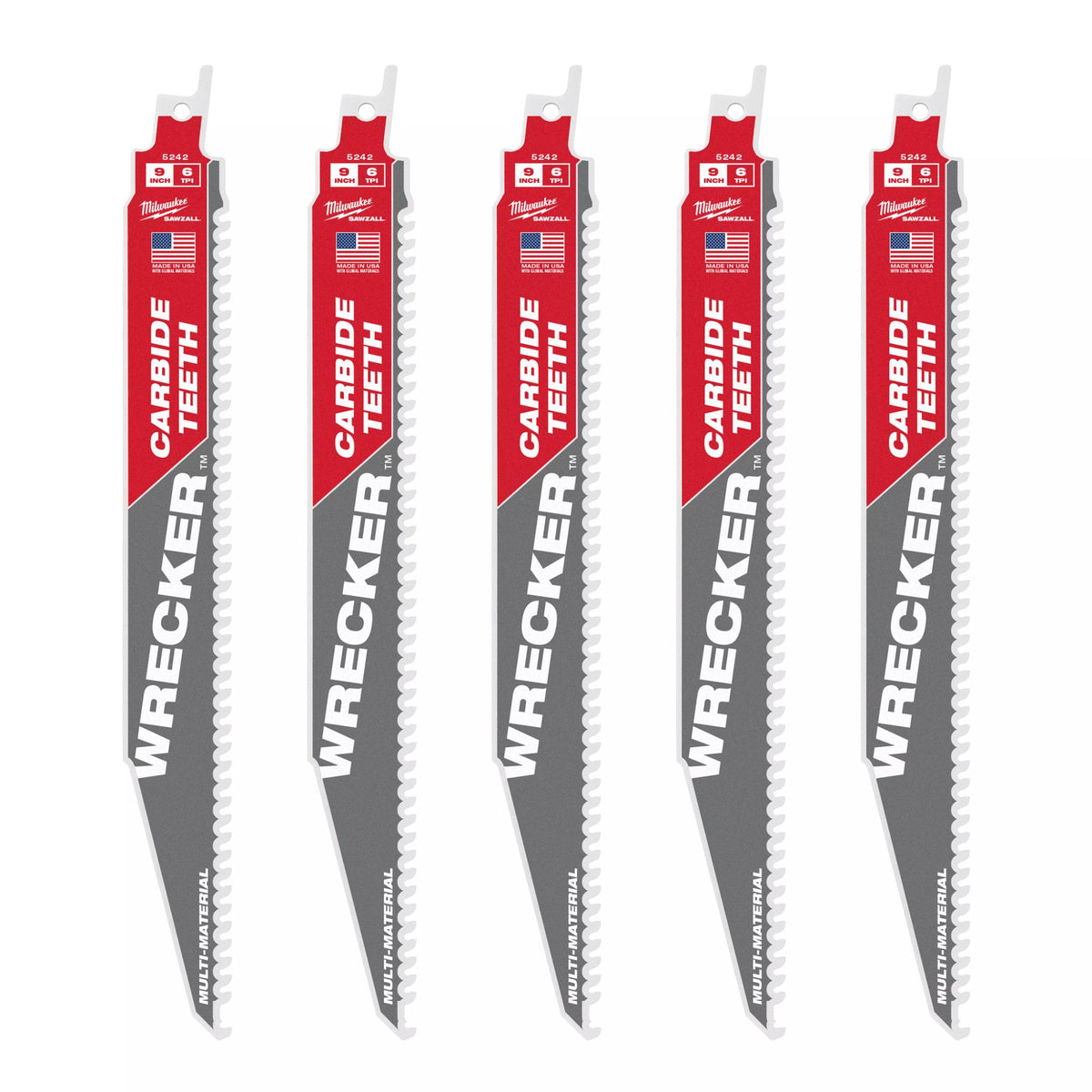 48-00-5542 9" 6 TPI WRECKER™ with Carbide Teeth SAWZALL® Blade for Multi-Material (5 Pack)