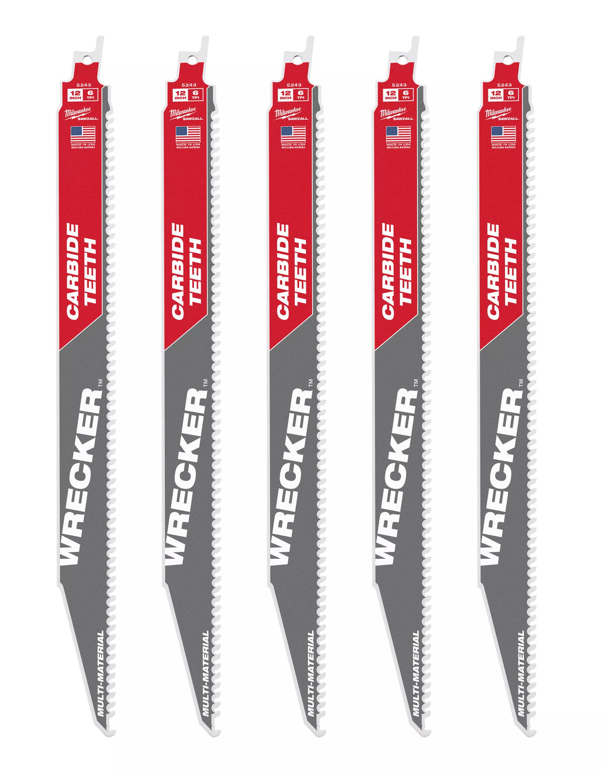 48-00-5543 12" 6 TPI WRECKER™ with Carbide Teeth SAWZALL® Blade for Multi-Material (5 Pack)
