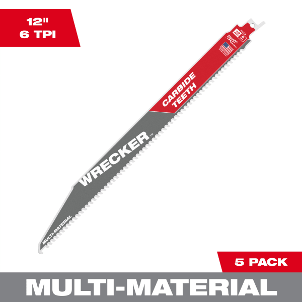 48-00-5543 12" 6 TPI WRECKER™ with Carbide Teeth SAWZALL® Blade for Multi-Material (5 Pack)