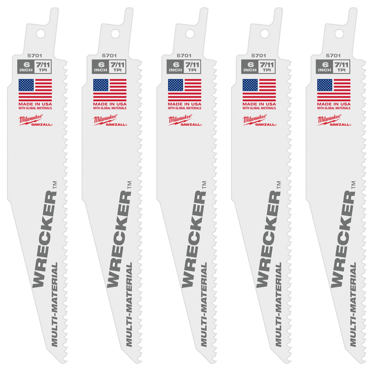 48-00-5701 6" 7/11 TPI WRECKER™ SAWZALL® Blade for Multi-Material (5 Pack)