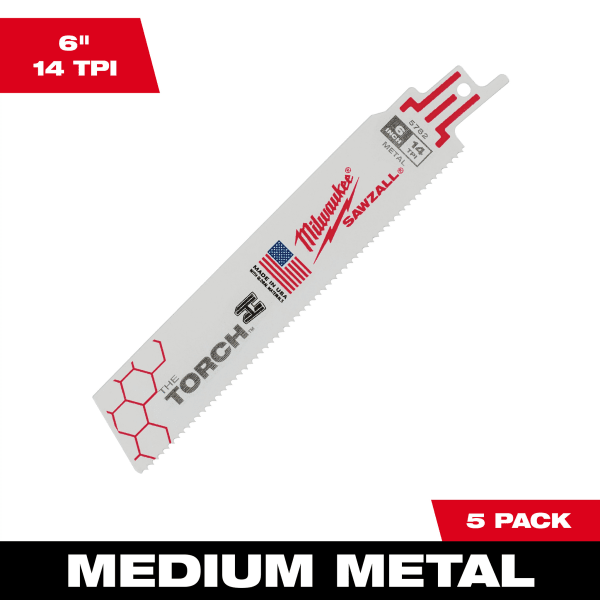 48-00-5782 6" 14 TPI TORCH™ SAWZALL® Blade for Medium Metal (5 Pack)