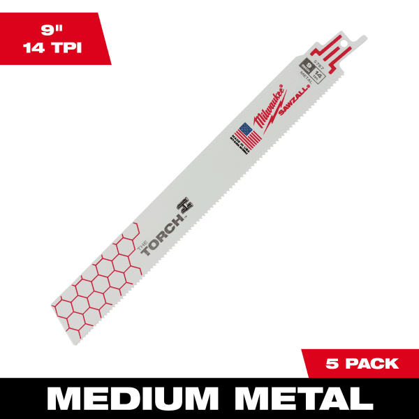48-00-5787 9" 14 TPI TORCH™ SAWZALL® Blade for Medium Metal (5 Pack)
