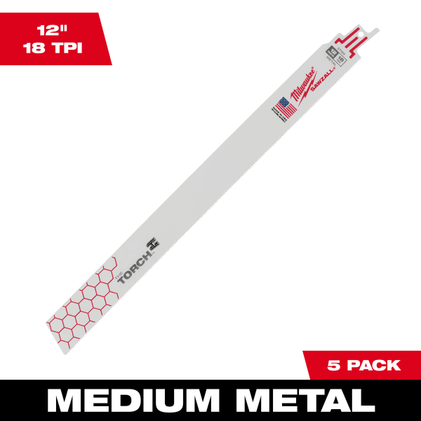 48-00-5789 12" 18 TPI TORCH™ SAWZALL® Blade for Medium Metal (5 Pack)