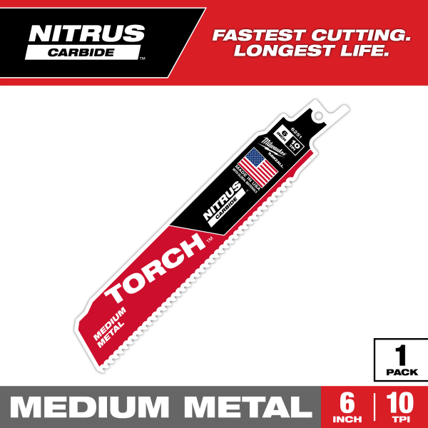 48-00-6251 6" 10 TPI TORCH™ with NITRUS™ Carbide Teeth SAWZALL® Blade for Conduit and Strut (1 Pack)