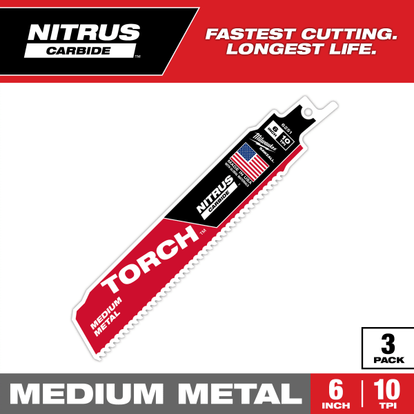 48-00-6351 6" 10 TPI TORCH™ with NITRUS™ Carbide Teeth SAWZALL® Blade for Conduit and Strut (3 Pack)