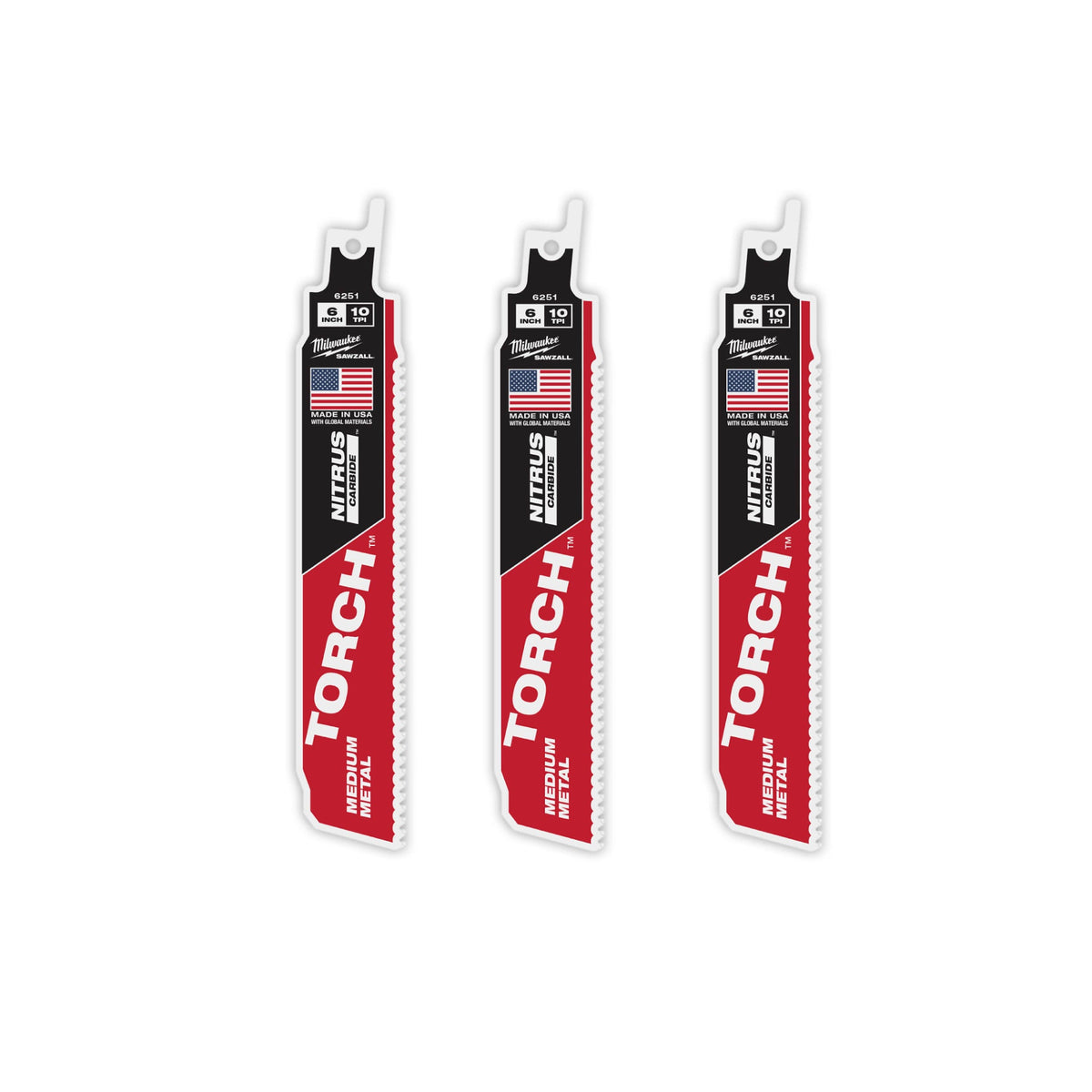 48-00-6351 6" 10 TPI TORCH™ with NITRUS™ Carbide Teeth SAWZALL® Blade for Conduit and Strut (3 Pack)
