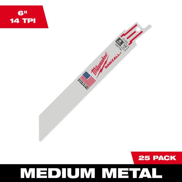 48-00-8182 6" 14 TPI SAWZALL® Blade for Medium Metal (25 Pack)