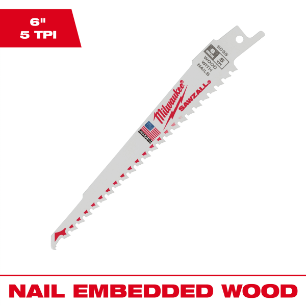48-01-2035 6" 5 TPI SAWZALL® Blade for Wood with Nails Bulk 25 Pack