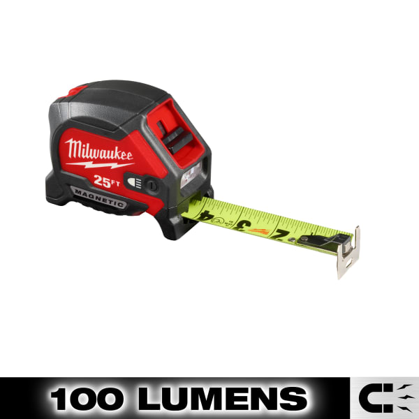 48-22-0428 25ft Magnetic Tape Measure w/ Rechargeable 100L Light
