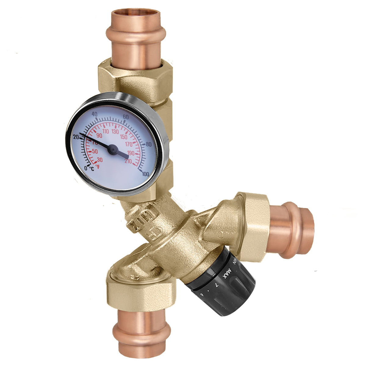 520519AC AngleMix 3-Way Thermostatic Mixing Valve 3/4" Sweat Union with Inlet Check Valves, Cv 2
