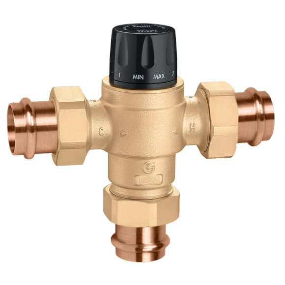 523186A MixCal+ High-Flow 3-Way Thermostatic Mixing Valve, 1-1/2" Press, 13 Cv, ASSE 1017