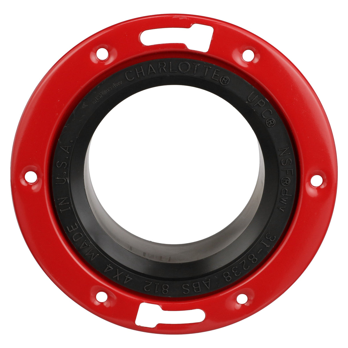 ABS-00812-0800 4" x 4" ABS DWV Spigot Closet Flange with Metal Ring - Closet x Spigot