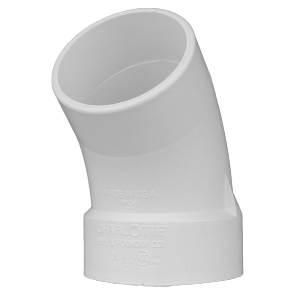 PVC-00323-1400 4" PVC DWV 45° Street Elbow - H x Spigot