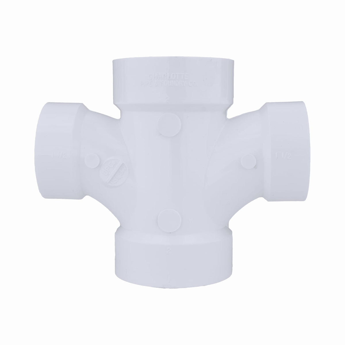 PVC-00429-0600 2" x 2" x 1-1/2" x 1-1/2" PVC DWV Double Sanitary Tee - All H