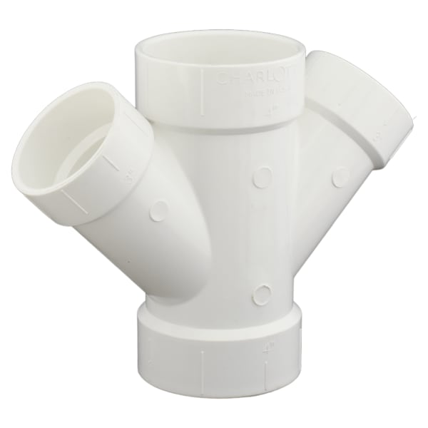 PVC-00612-1400 4" x 4" x 3" x 3" PVC DWV Double Wye - All H