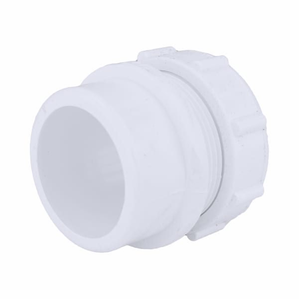 PVC-00103W-0800 1-1/2" PVC DWV Male Trap Adapter with Plastic Nut - Spigot x Tubular Slip