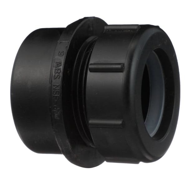ABS-00103W-0600 1-1/2" x 1-1/4" ABS DWV Male Trap Adapter with Plastic Nut - Spigot x Tubular Slip