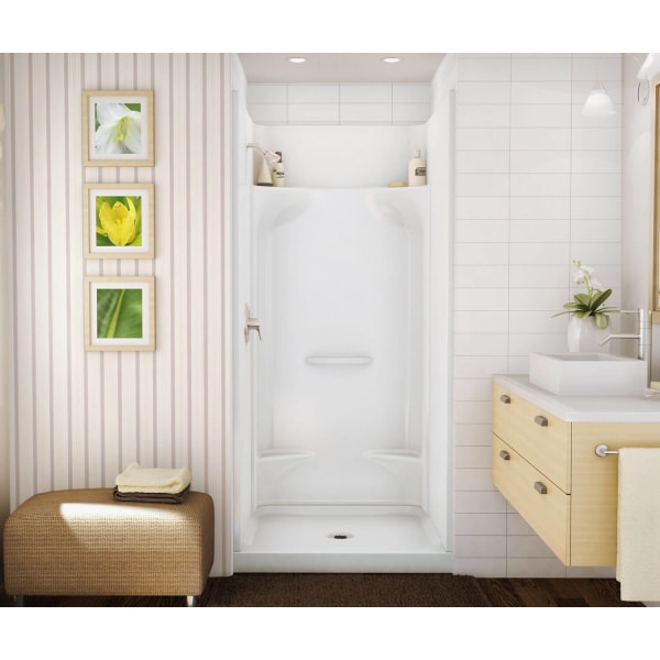145025-000-002-593 KDS 3636 AFR AcrylX Alcove Center Drain Four-Piece Shower in White, No Seat