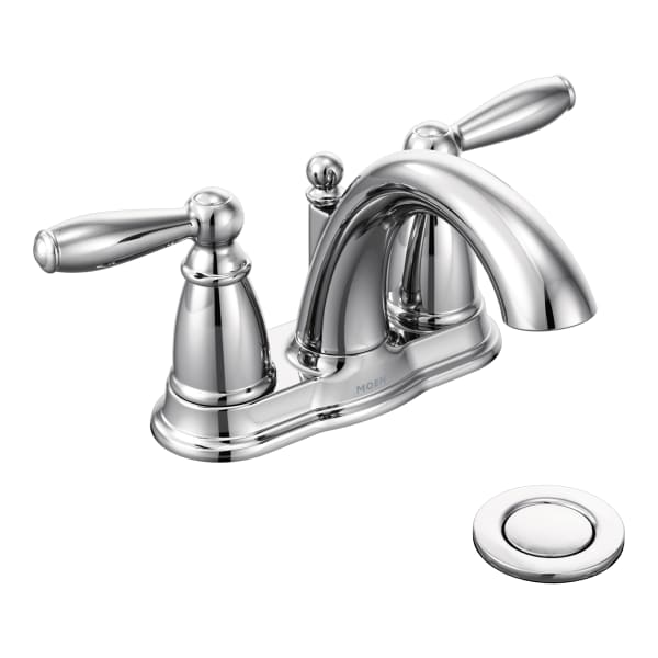 6610 Brantford 4 in. Centerset 2-Handle Low-Arc Bathroom Faucet in Chrome with Metal Drain Assembly
