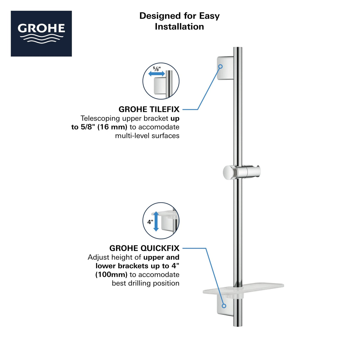 26602000 24" Shower Slide Bar in CHROME