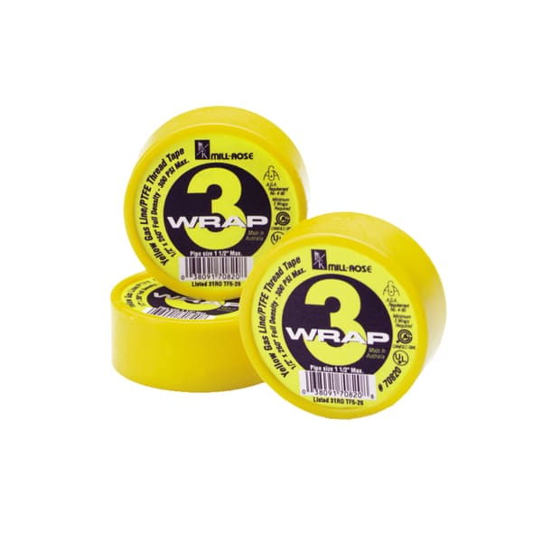 70820 PTFE TAPE, YEL GAS, 1/2"X260"
