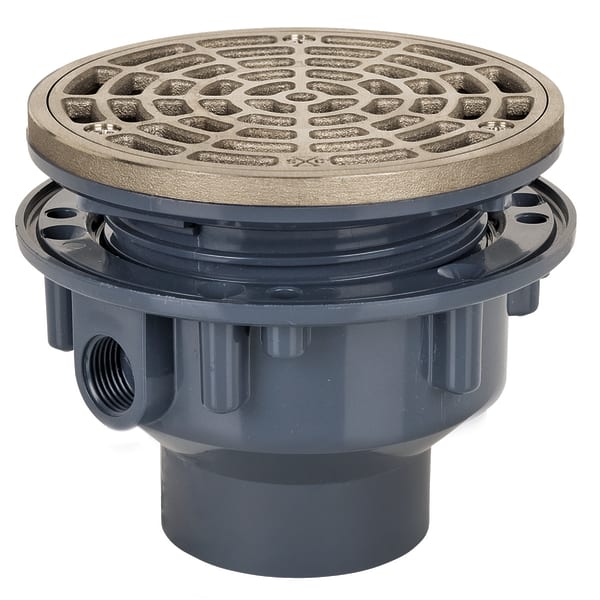 842-2PNR 2" Solvent Weld Complete Adjustable Floor Drain with Round Grate 5-1/2" Nickel Bronze Finish PVC Body