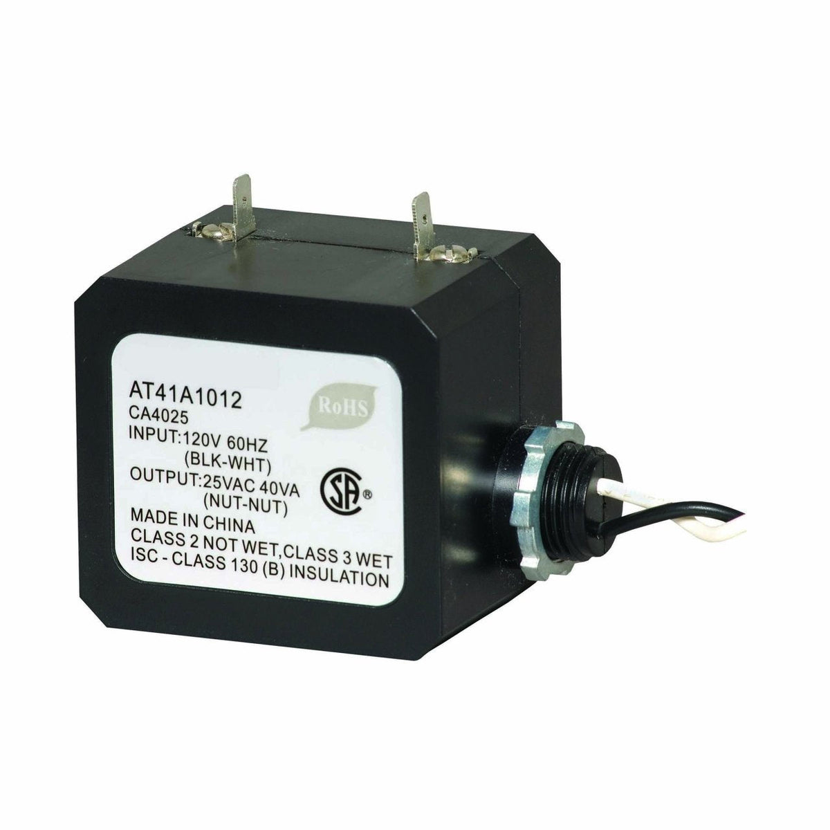 AT41A1012/U Transformer, 40 VA, 120/24 V, Class 2, 1/2 in Conduit Nipple Mount