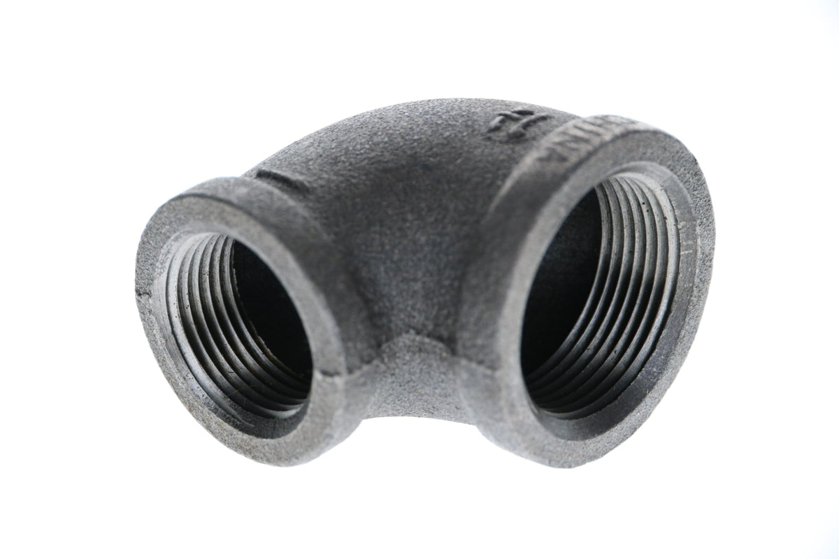 520-165 1-1/4" x 1" Black Iron Elbow - 90°