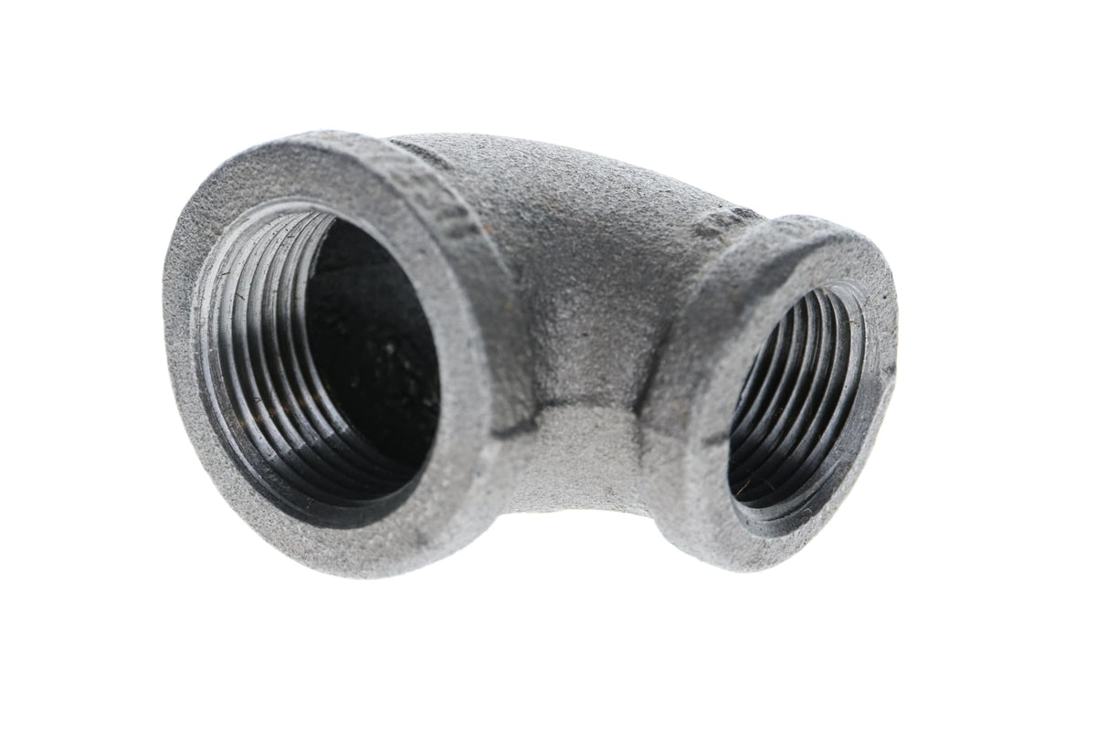 520-163 1-1/4" x 1/2" Black Iron Elbow - 90°
