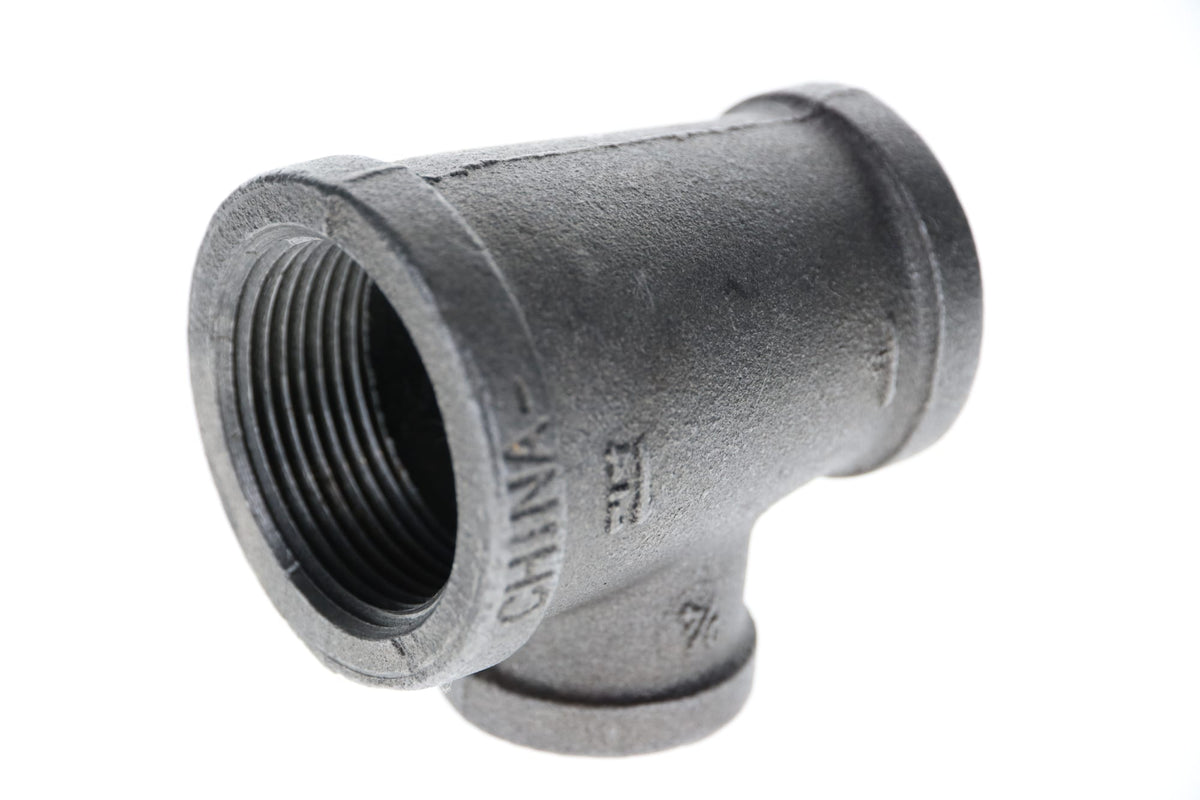 520-654 1-1/4" x 1" x 3/4" Black Iron Tee