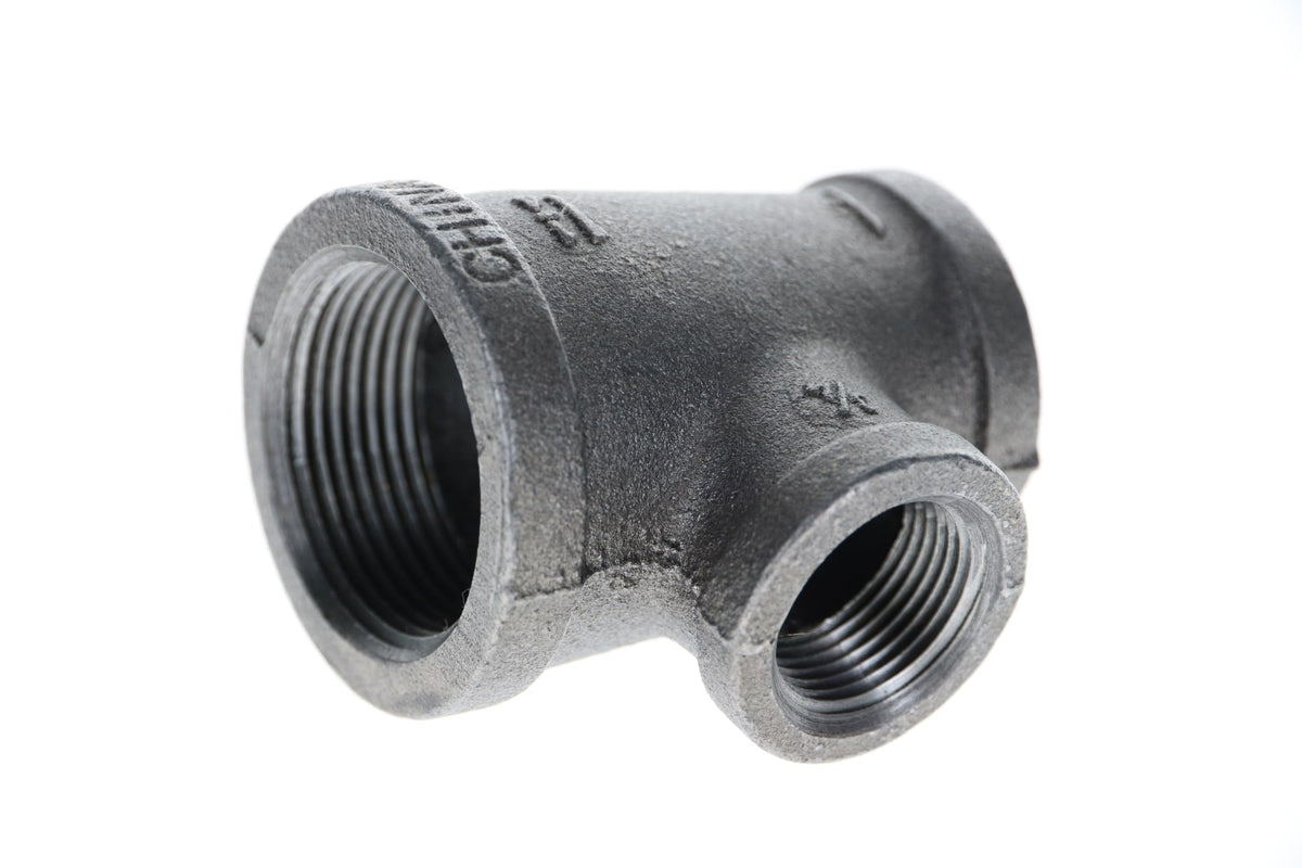 520-654 1-1/4" x 1" x 3/4" Black Iron Tee