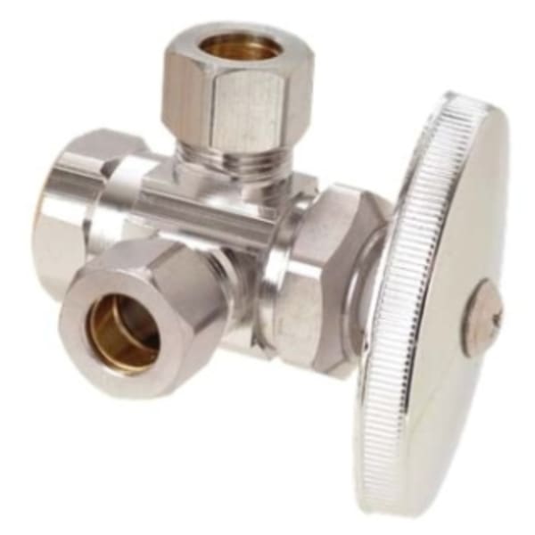 R1701LRX C1 1/2" x 3/8" x 1/4" Dual Angle Stop - FIP x Comp x Comp, Chrome