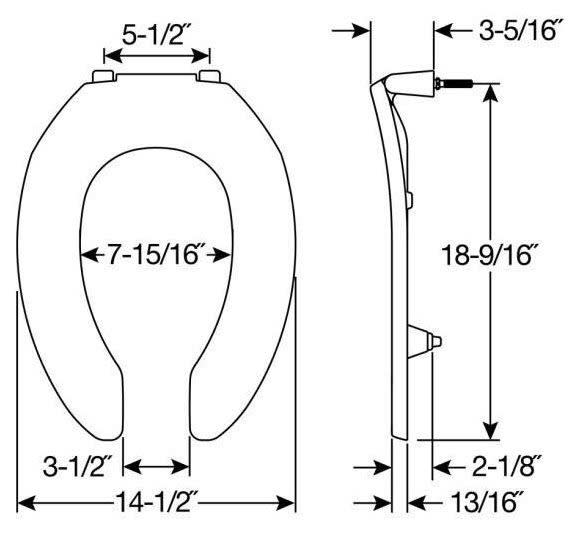2L2155T-000 MEDIC-AID® 14-1/2" x 18-9/16" x 3-5/16", White, Plastic, Elongated, Open Front, Heavy Duty Toilet Seat without Cover