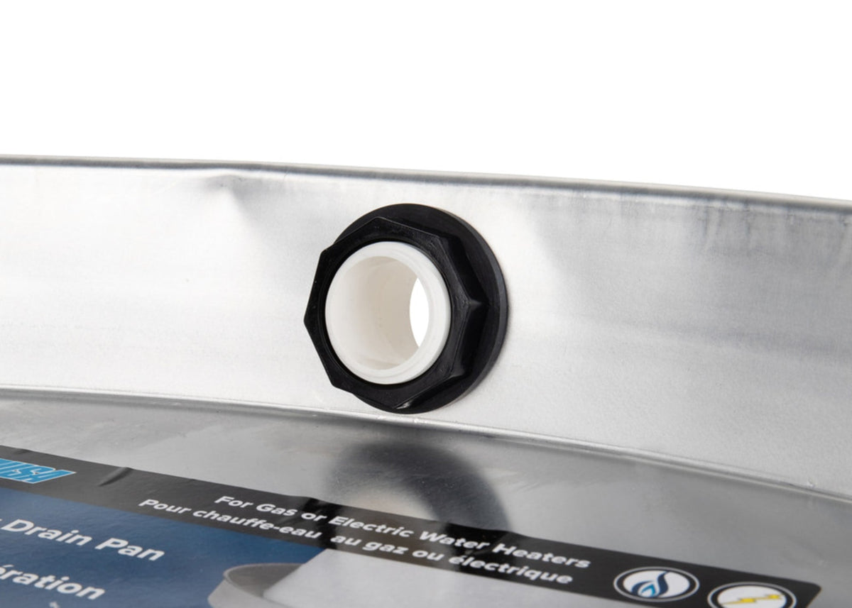 26" Aluminum Water Heater Drain Pan Short w/PVC Fitting (E/F) 20810