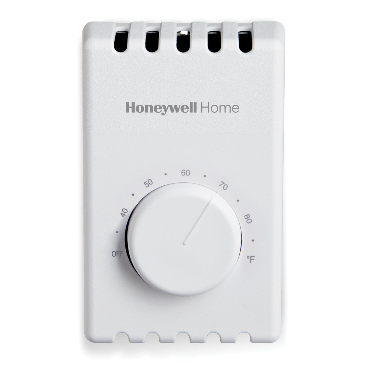 T410B1004/U Line Voltage Electric Heat Thermostat with Positive OFF, Fahrenheit, White