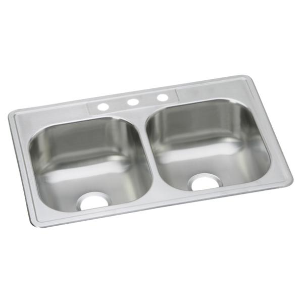 DSE233223 Stainless Steel 33" x 22" x 8-1/16" 3-Hole Equal Double Bowl Drop-In Sink