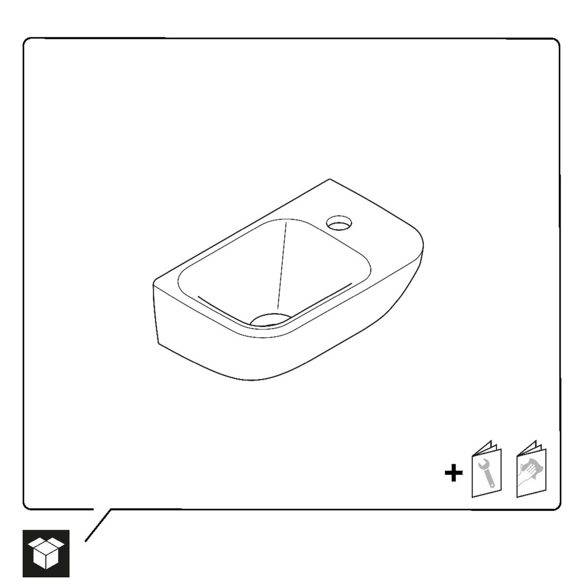 07065000092 D-Code 19 5/8" Rectangular Wall Mounted Sink in White with Single Faucet Hole and with Overflow